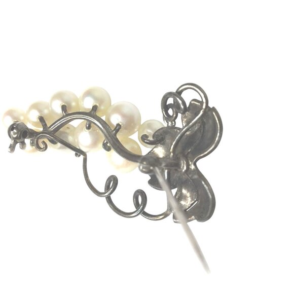 VTG STERLING 835 Women Grape Cluster Brooch Faux Pearl Mid Century Estate Pin - Picture 7 of 8